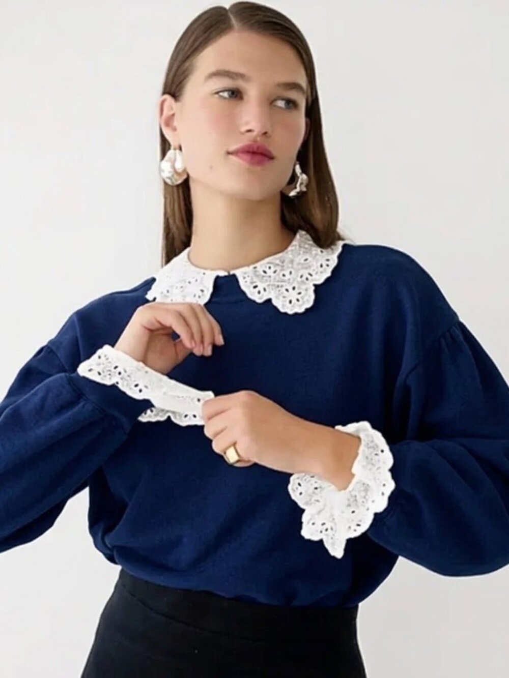 J. Crew Lace-Collar Crewneck Sweatshirt M